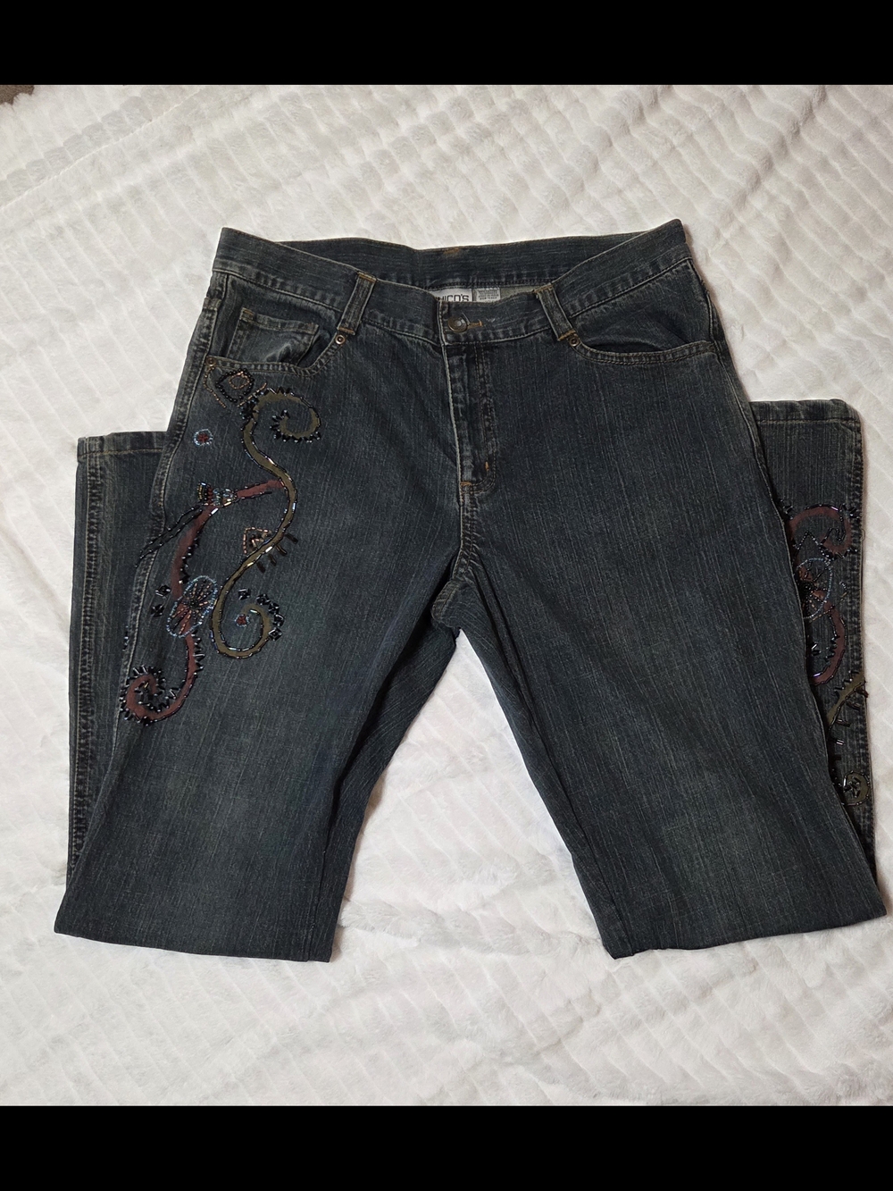 Chico's Dark Blue Denim Jeans with Contrast Stitching